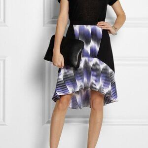 Peter Pilotto for Target Black Stripe Colorblock Hi-Low Ruffle Knee Length Skirt